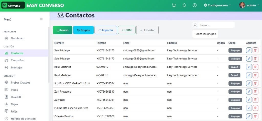 Captura de Econverso — contactos
