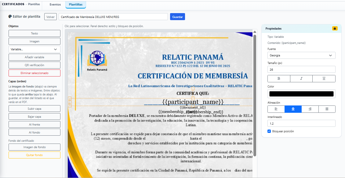 Editor de plantillas de certificados EN1