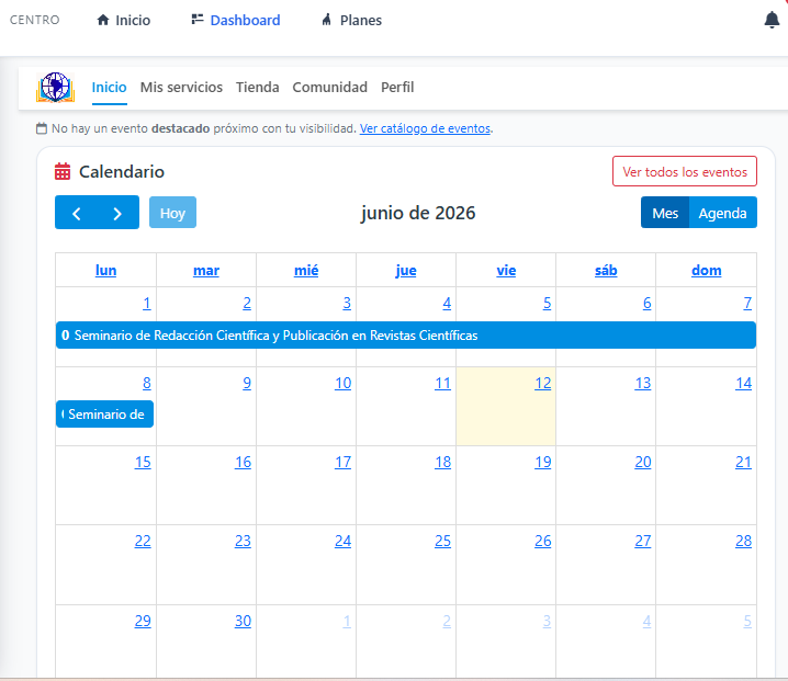 Dashboard del miembro EN1 — calendario y eventos