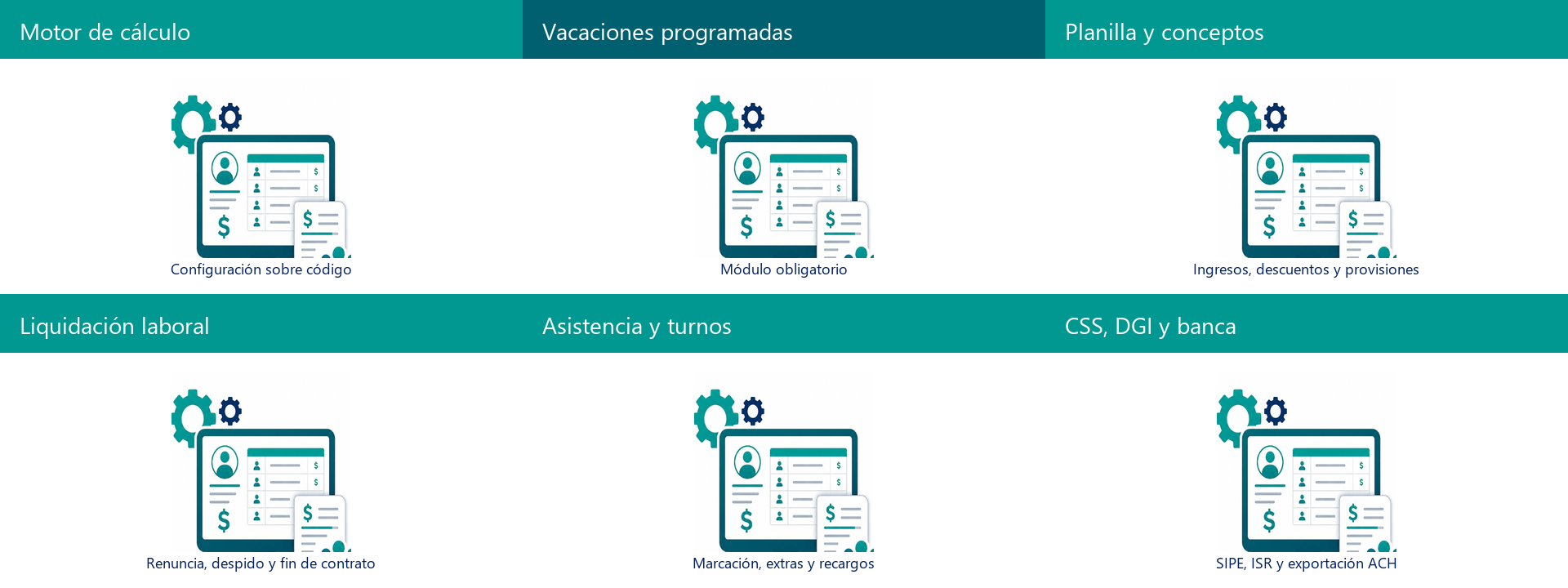 EPayRoll — módulos principales de planilla